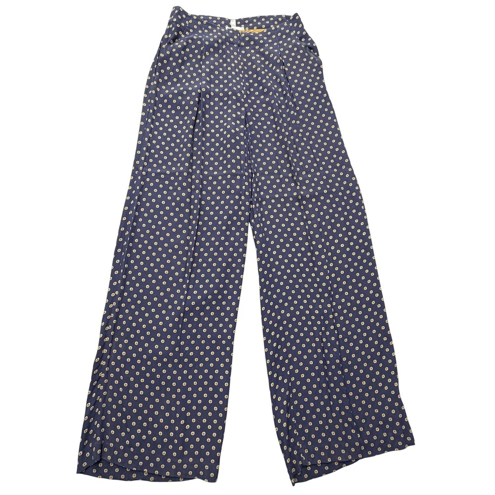 Feather Bone Anthropologie Womens 4 Blue Polka‎ Dot Wide Leg Crepe Pants